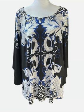 Alfani Women's Black & Blue Floral Scroll Tunic Top, Sz 1x